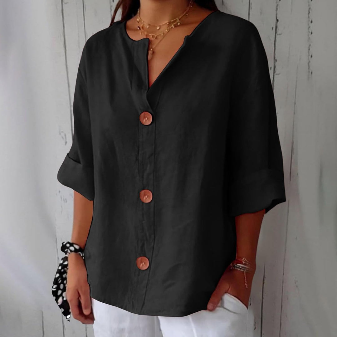 Josephine | Women's V-Neck Roll-Up Sleeve Blouse