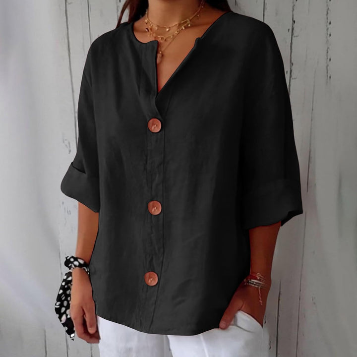 Josephine | Women's V-Neck Roll-Up Sleeve Blouse