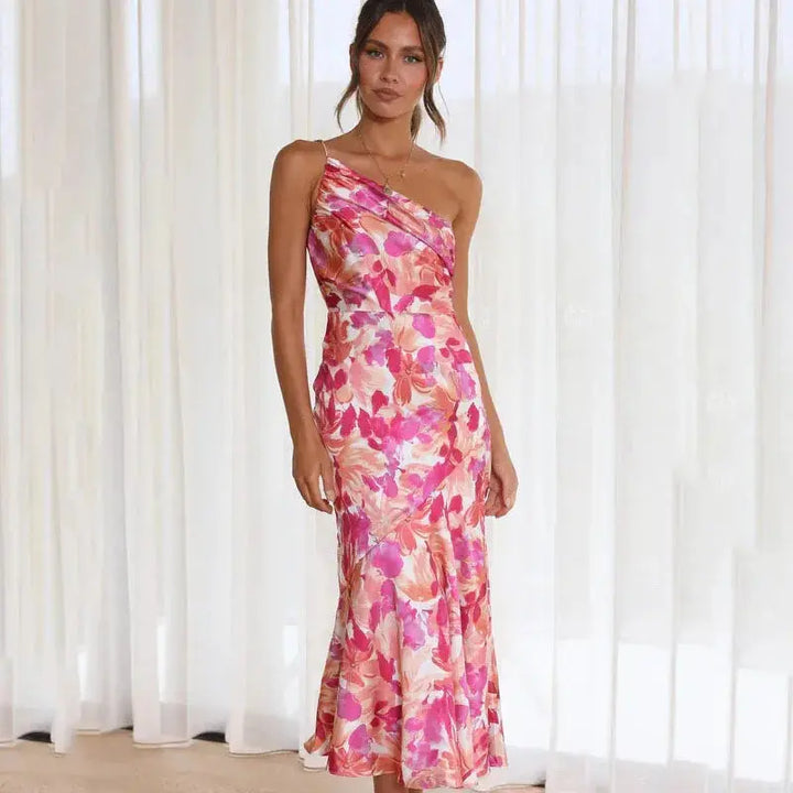 Juliet | Women's One Shoulder Summer Midi Floral Dress