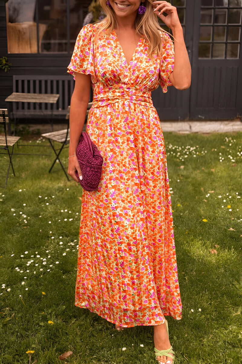 Juliette | Women's Floral V-Neck Flutter Sleeve Maxi Dress