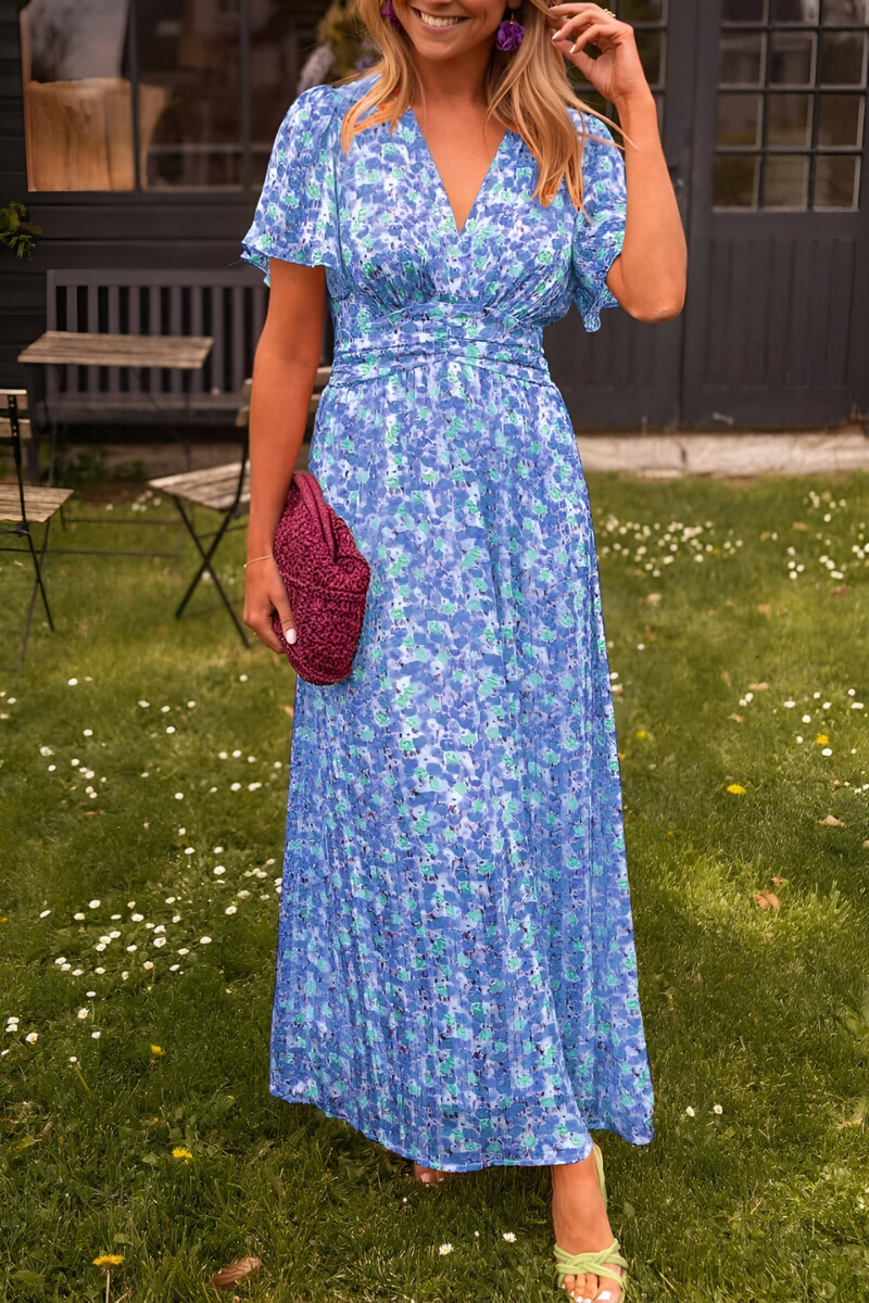 Juliette | Women's Floral V-Neck Flutter Sleeve Maxi Dress