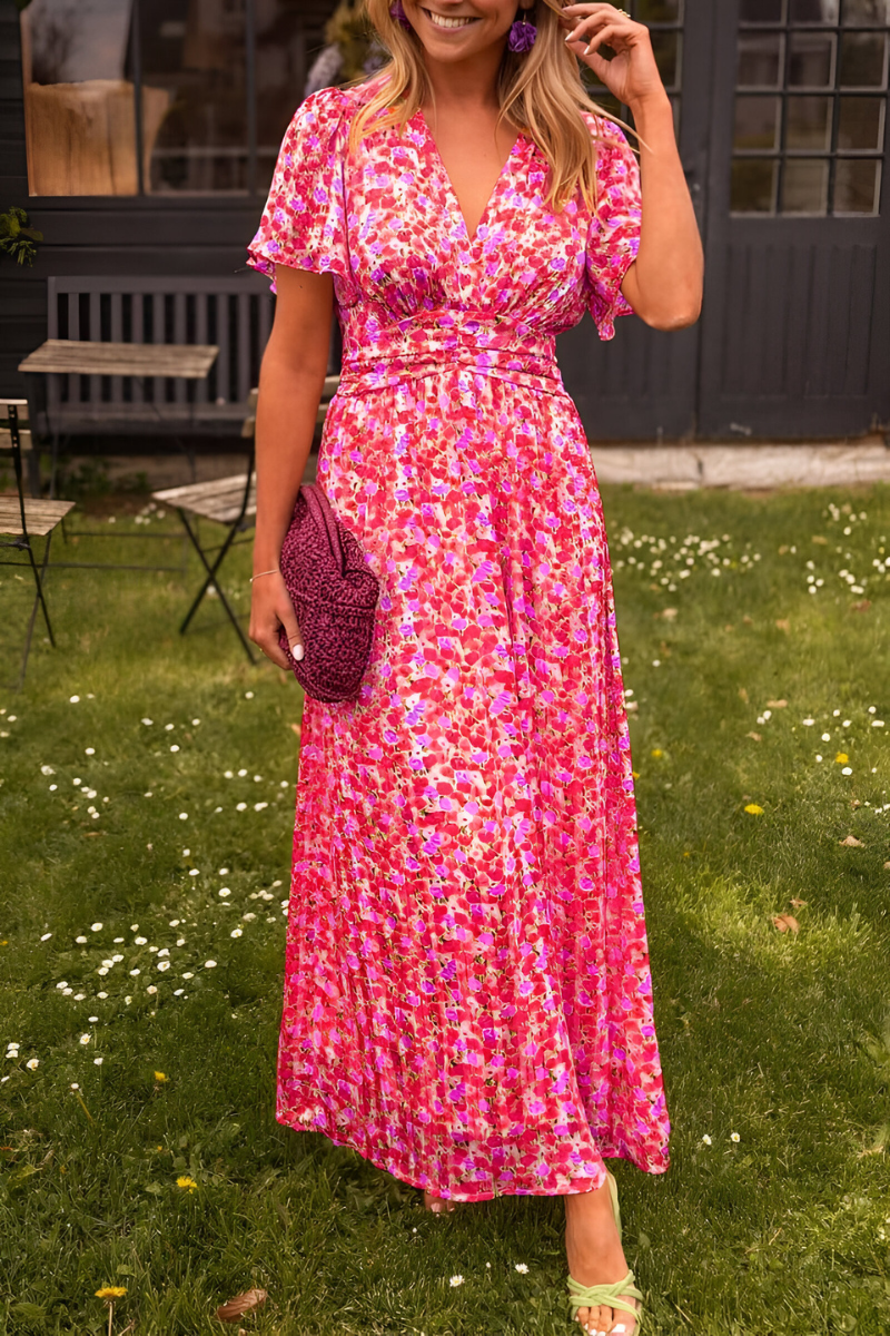 Juliette | Women's Floral V-Neck Flutter Sleeve Maxi Dress
