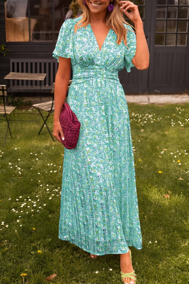Juliette | Women's Floral V-Neck Flutter Sleeve Maxi Dress