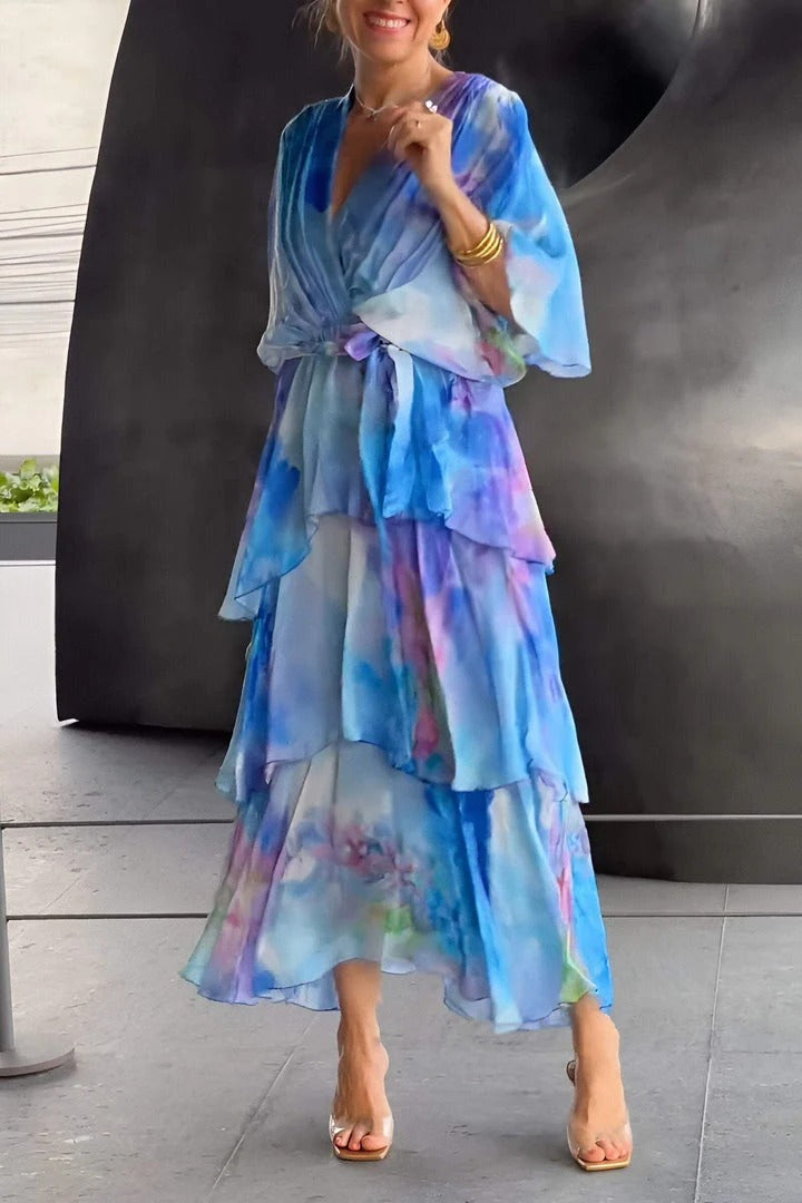 Juliette | Women's V Neck Flowy Draped Tiered Cocktail Dress