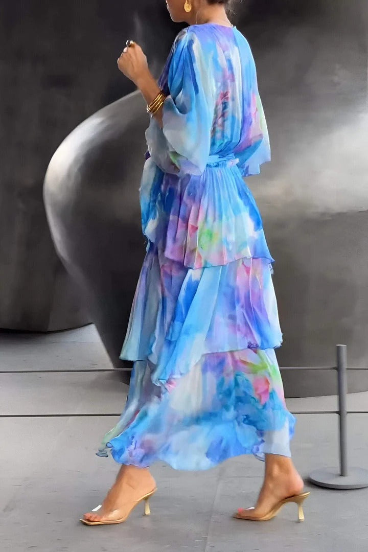 Juliette | Women's V Neck Flowy Draped Tiered Cocktail Dress