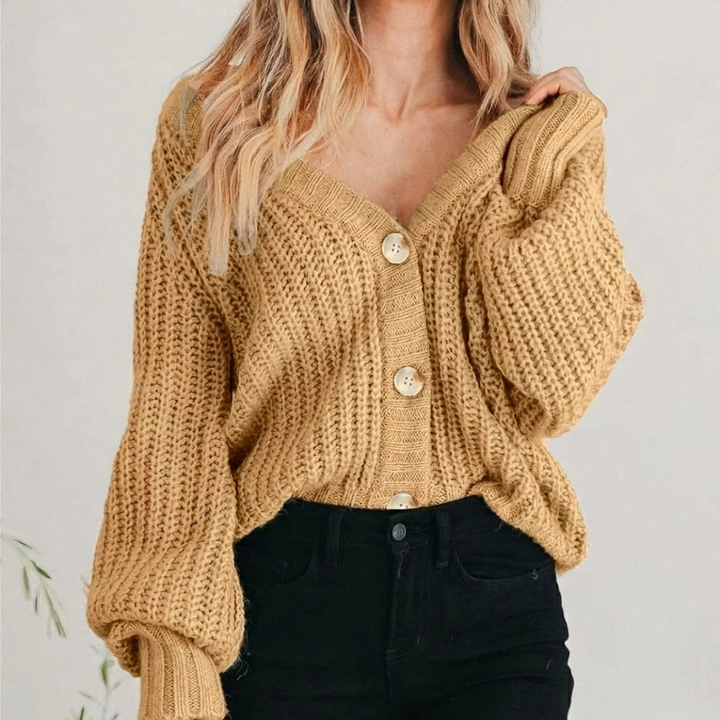 Margot | Women's Knit V-Neck Long Sleeve Cropped Cardigan