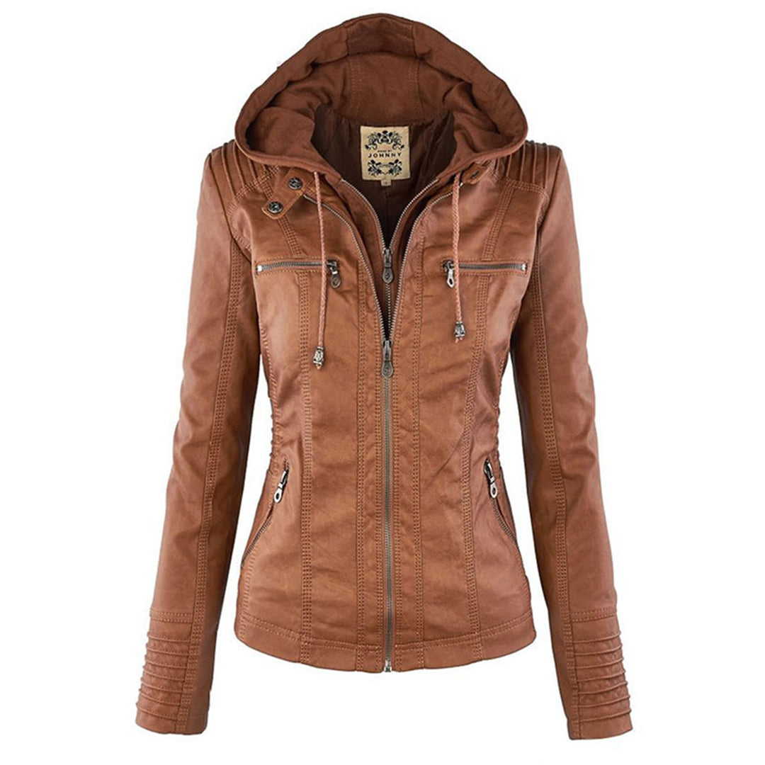 Margot | Women's Hooded Zip-Up Fitted Leather Jacket