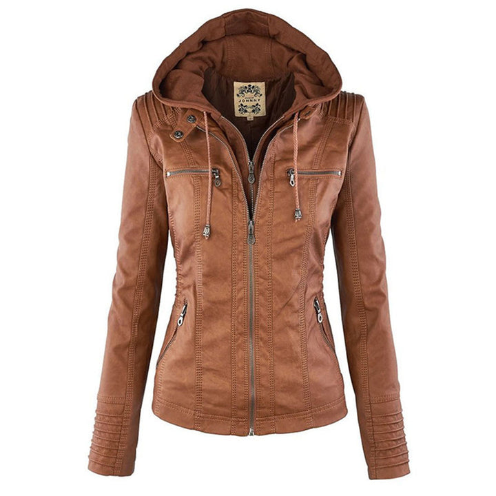 Margot | Women's Hooded Zip-Up Fitted Leather Jacket