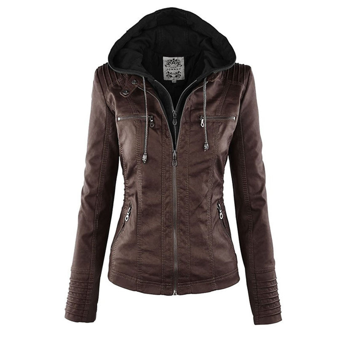 Margot | Women's Hooded Zip-Up Fitted Leather Jacket