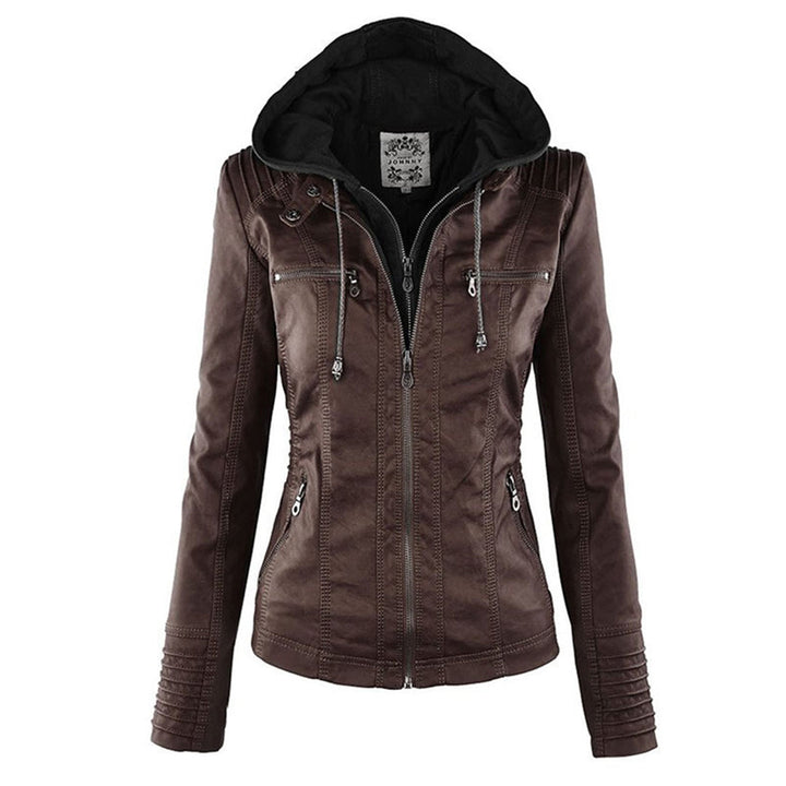 Margot | Women's Hooded Zip-Up Fitted Leather Jacket