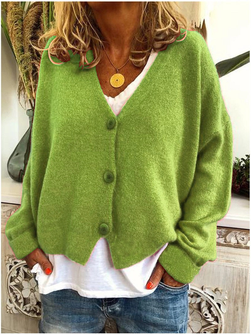 Marigold | Women's V-Neck Button Front Long Sleeve Cardigan
