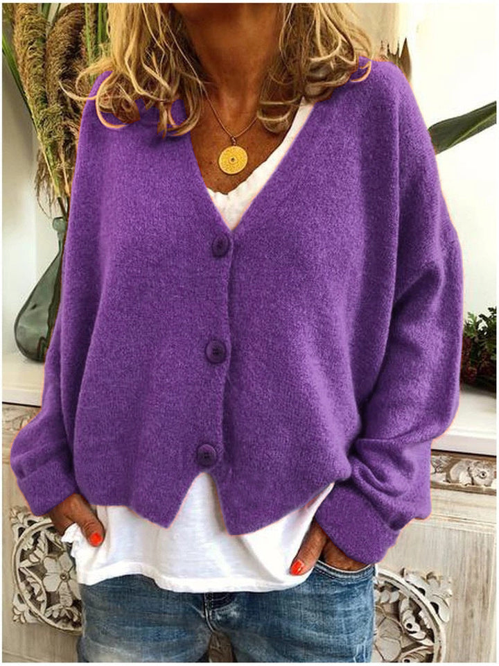 Marigold | Women's V-Neck Button Front Long Sleeve Cardigan