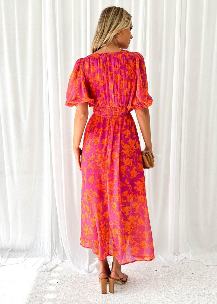 Matilda | Women's Floral V Neck Puff Sleeve Maxi Wedding Guest Dress