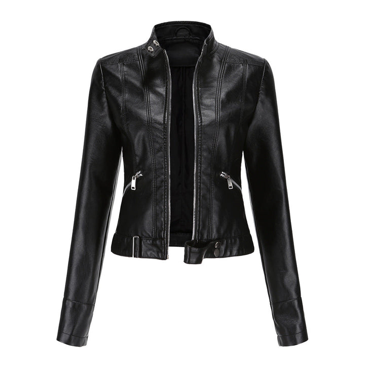 Matilda | Women's Belted Stand Collar Fitted Leather Jacket