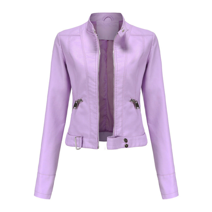 Matilda | Women's Belted Stand Collar Fitted Leather Jacket