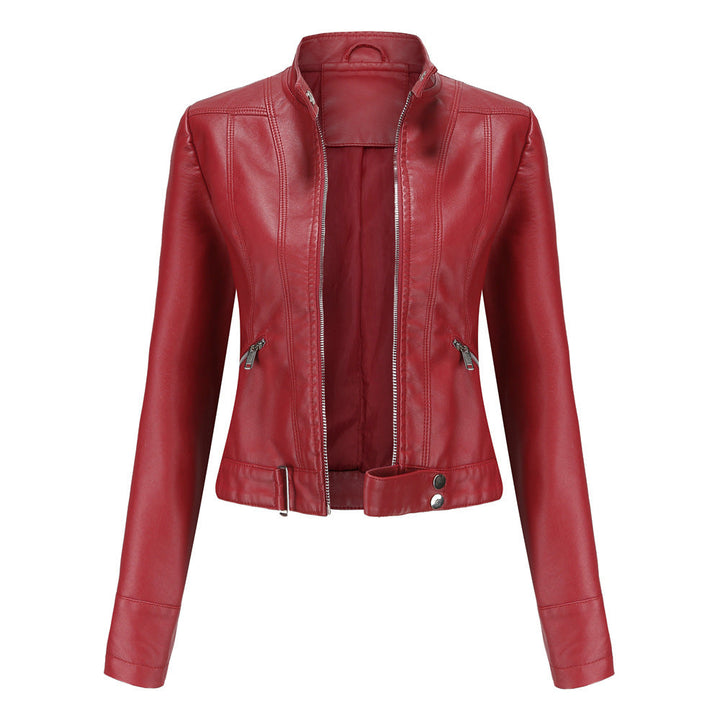 Matilda | Women's Belted Stand Collar Fitted Leather Jacket