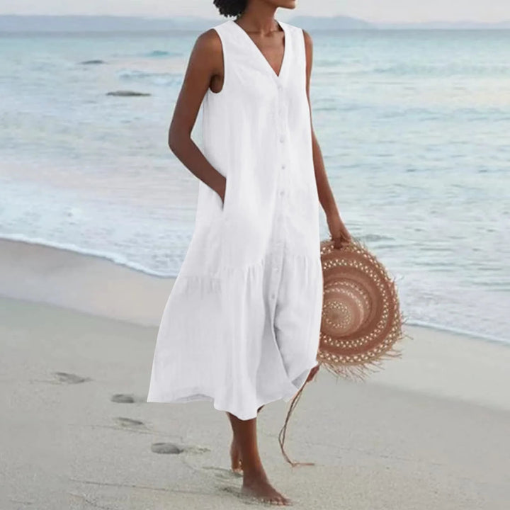 Matilda | Women's Relaxed V-Neck Sleeveless Tiered Midi Dress