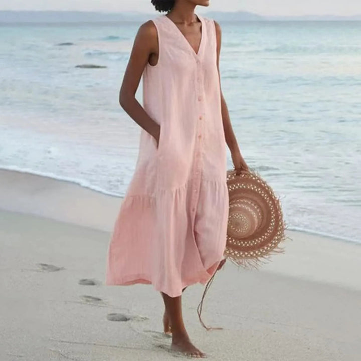 Matilda | Women's Relaxed V-Neck Sleeveless Tiered Midi Dress