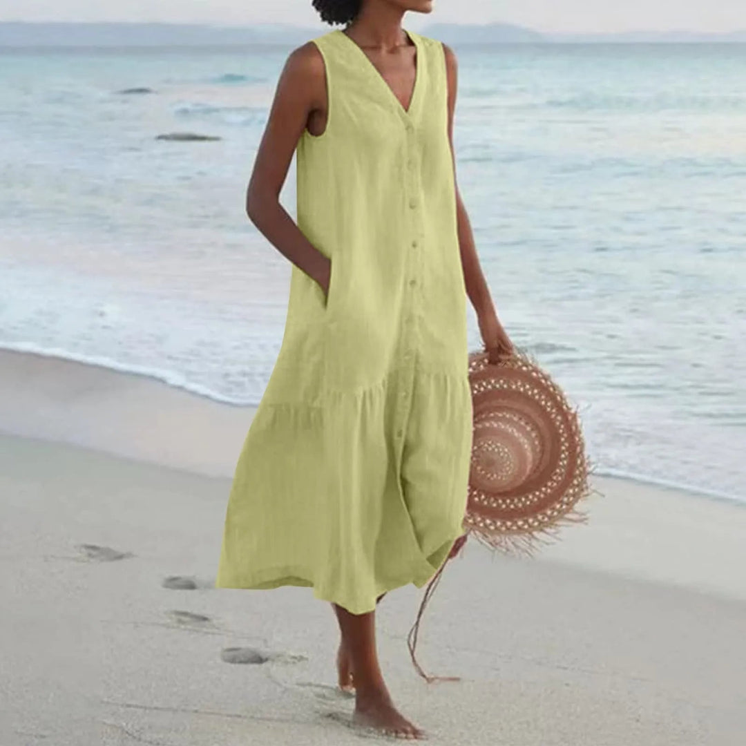 Matilda | Women's Relaxed V-Neck Sleeveless Tiered Midi Dress