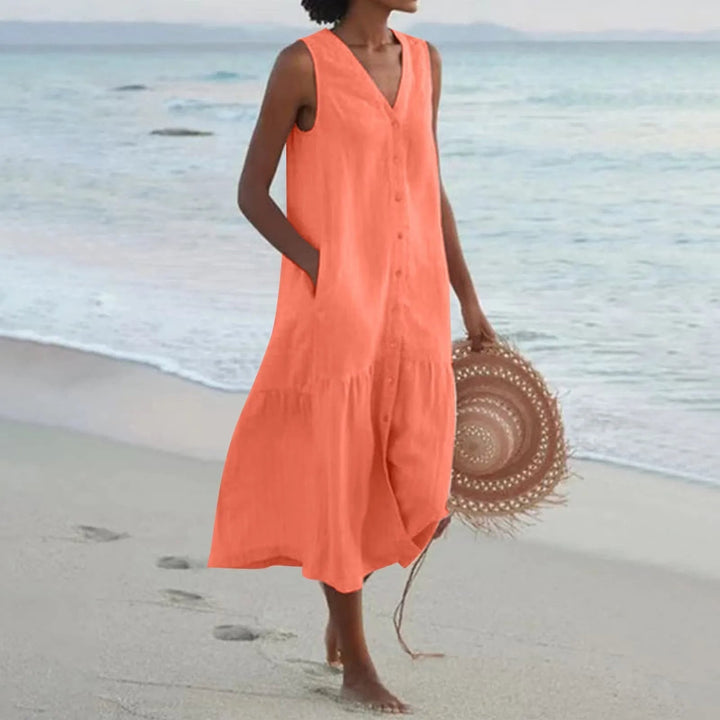 Matilda | Women's Relaxed V-Neck Sleeveless Tiered Midi Dress