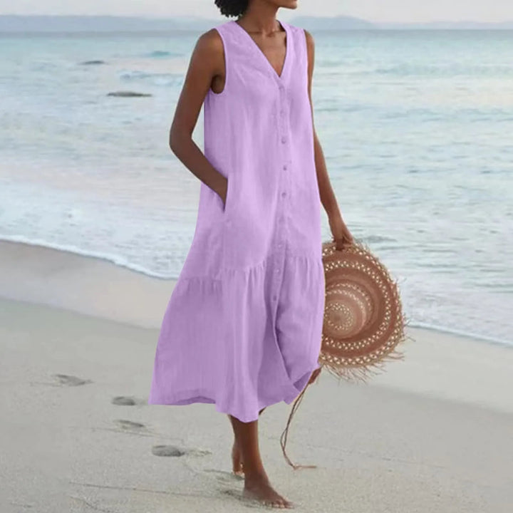 Matilda | Women's Relaxed V-Neck Sleeveless Tiered Midi Dress