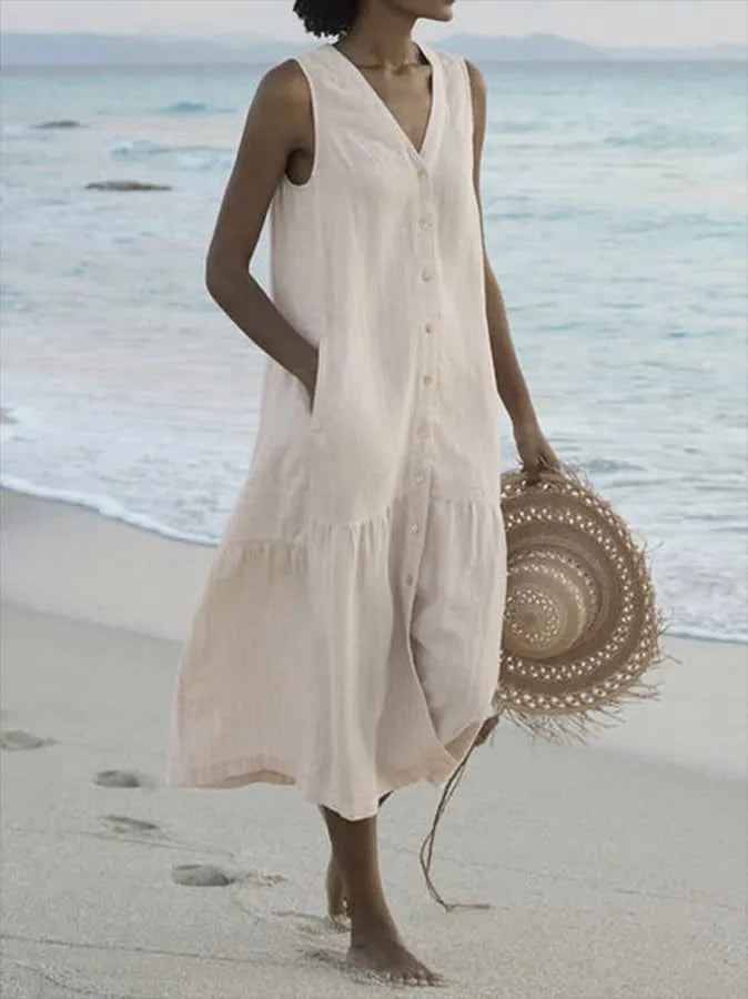 Matilda | Women's Relaxed V-Neck Sleeveless Tiered Midi Dress
