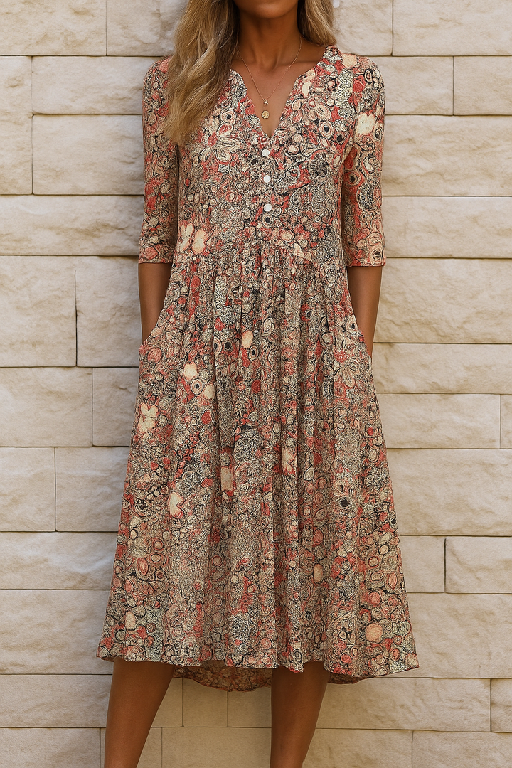 Maya | Women's V Neck Summer Midi Flowing Floral Dress