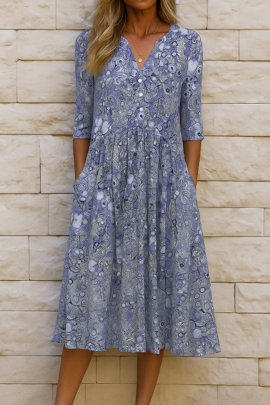 Maya | Women's V Neck Summer Midi Flowing Floral Dress