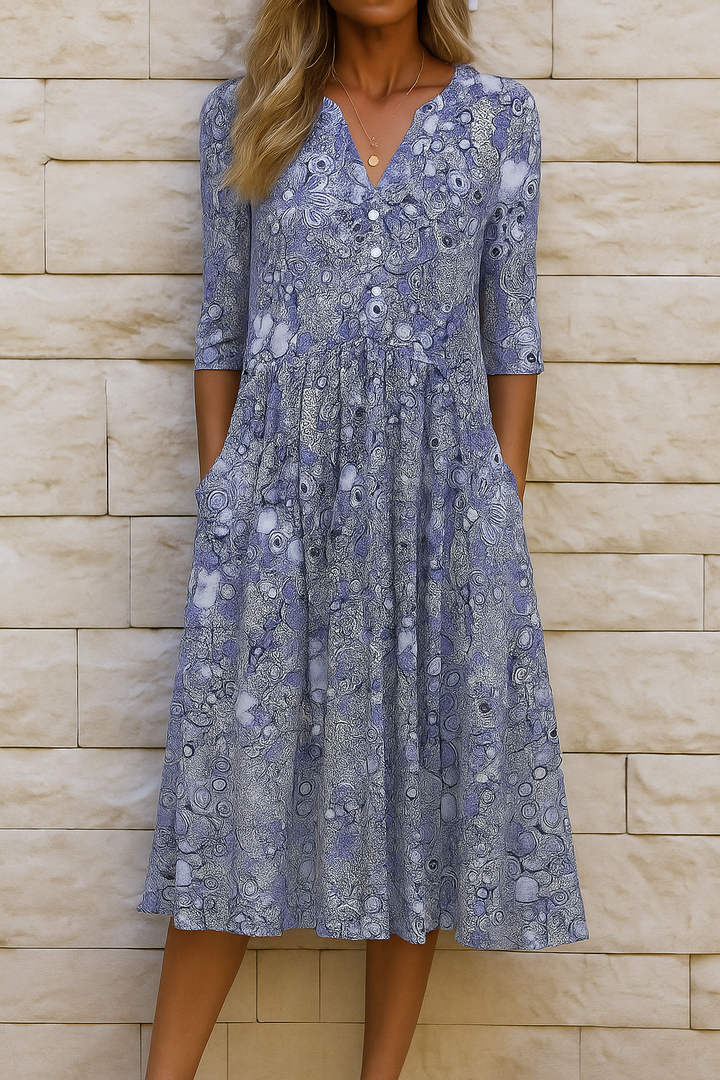 Maya | Women's V Neck Summer Midi Flowing Floral Dress