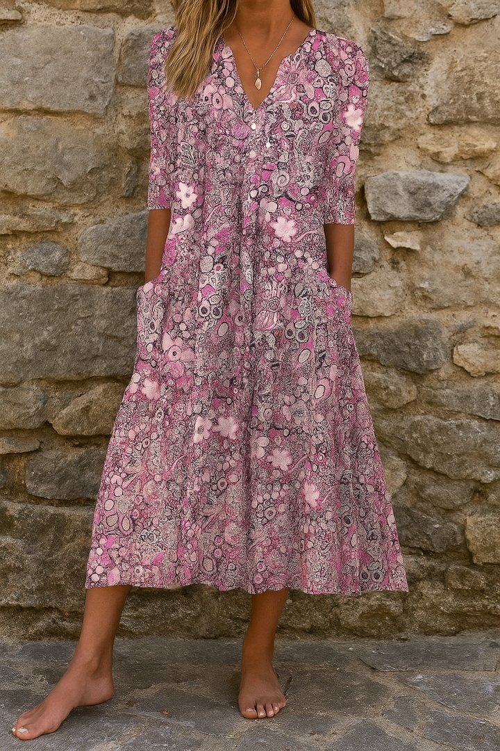 Maya | Women's V Neck Summer Midi Flowing Floral Dress