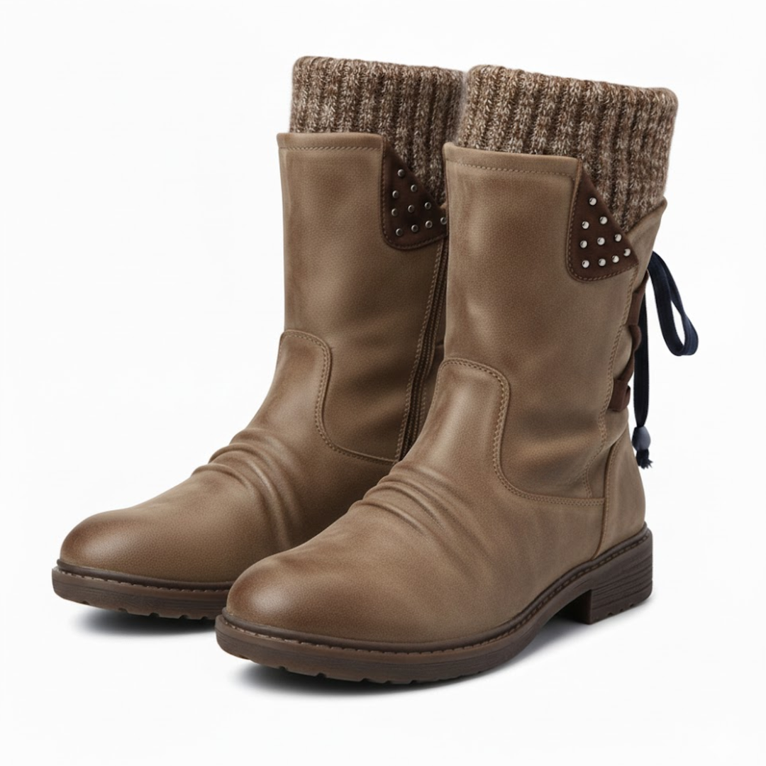 Odile | Women's Orthopedic Knit Cuff Studded Mid-Calf Boots