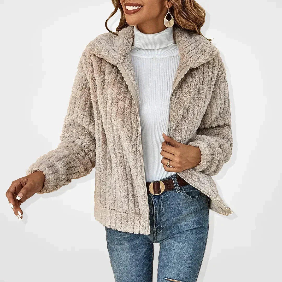 Ottilie | Women's Notch Lapel Zip Front Belted Jacket