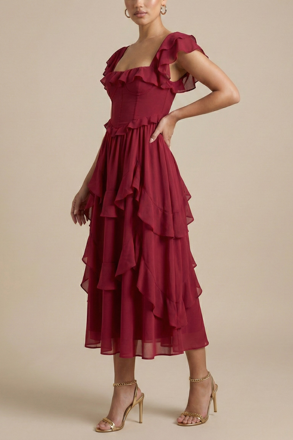 Penelope | Women's Wedding Guest Chiffon Tiered Midi Dress