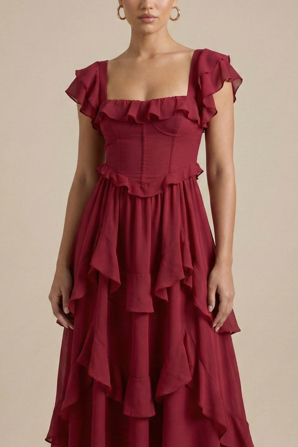 Penelope | Women's Wedding Guest Chiffon Tiered Midi Dress