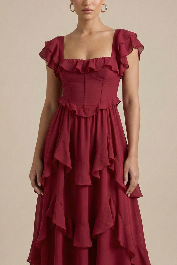 Penelope | Women's Wedding Guest Chiffon Tiered Midi Dress