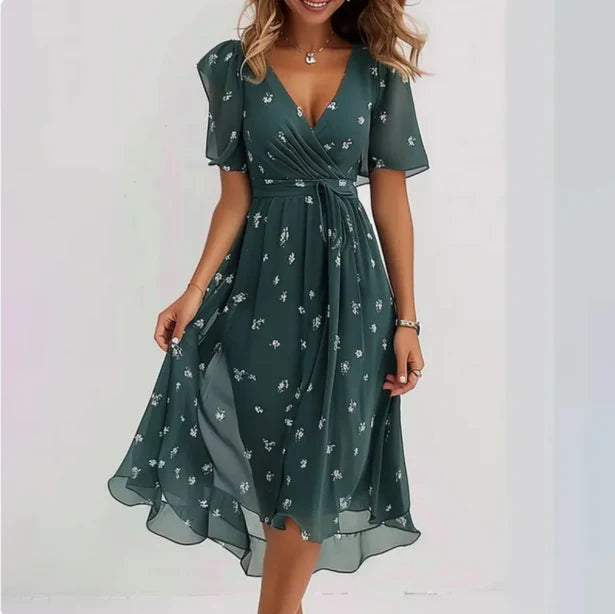 Rosalie | Women's Wrap V-Neck Flutter Sleeve Midi Dress