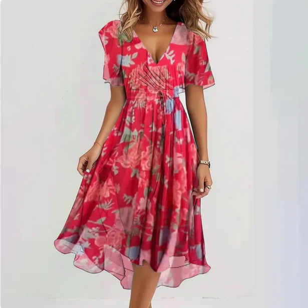 Rosalie | Women's Wrap V-Neck Flutter Sleeve Midi Dress