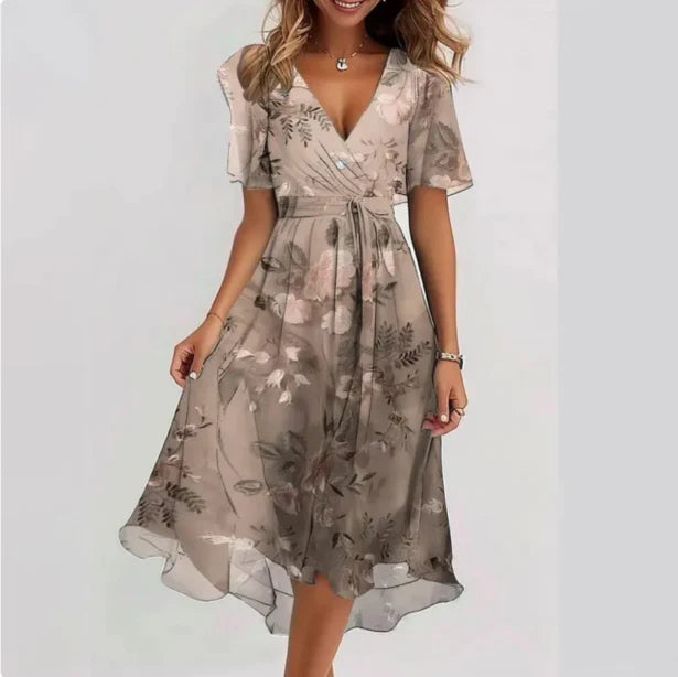 Rosalie | Women's Wrap V-Neck Flutter Sleeve Midi Dress
