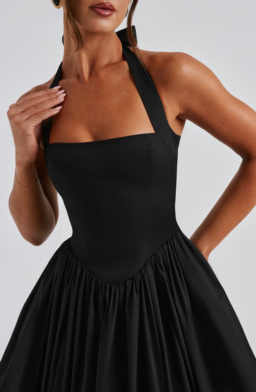 Rowena | Women's Halter Neck Corset Wedding Guest Midi Dress