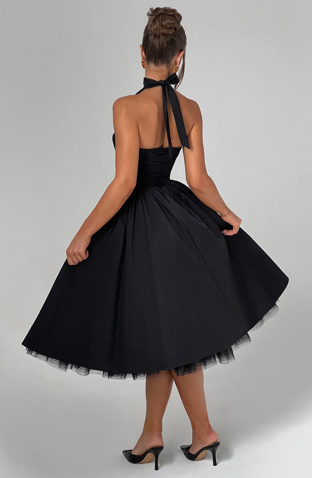 Rowena | Women's Halter Neck Corset Wedding Guest Midi Dress