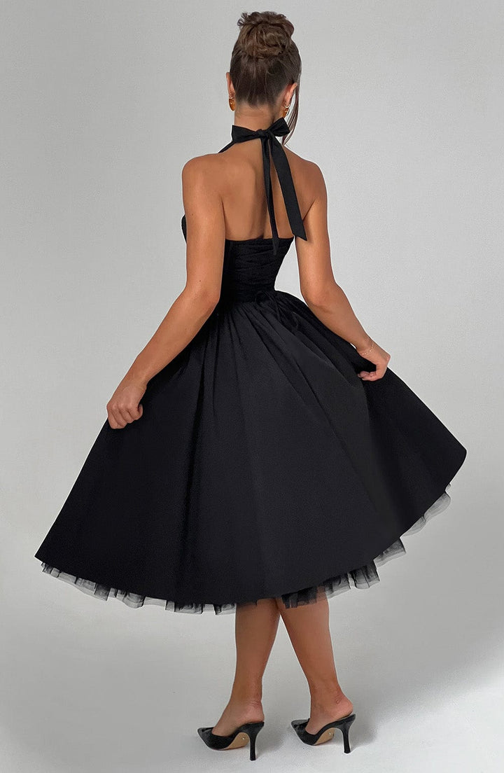 Rowena | Women's Halter Neck Corset Wedding Guest Midi Dress