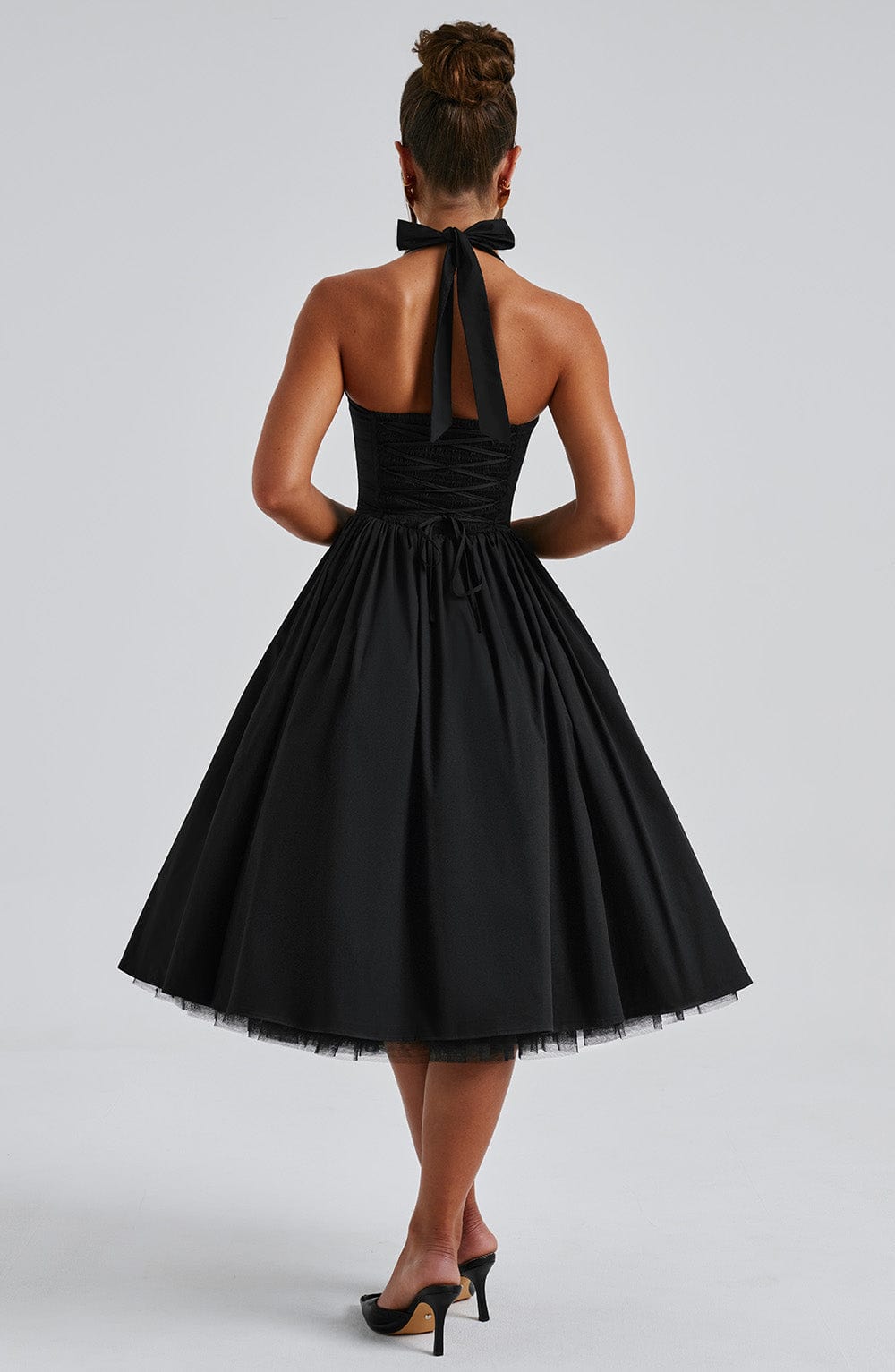 Rowena | Women's Halter Neck Corset Wedding Guest Midi Dress
