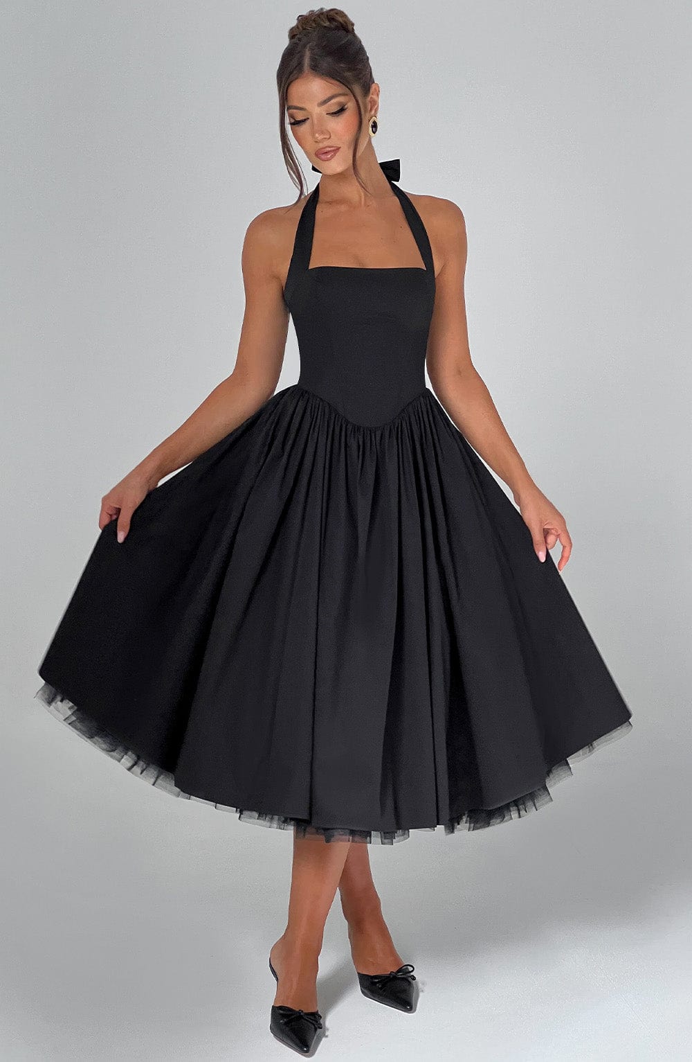 Rowena | Women's Halter Neck Corset Wedding Guest Midi Dress