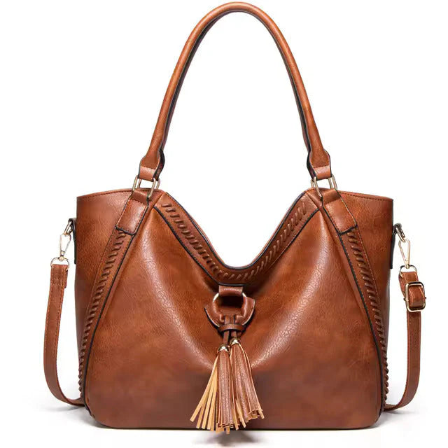 Women’s Large Bucket Bag | PU Leather Commuting Bag | Retro Tassel Style
