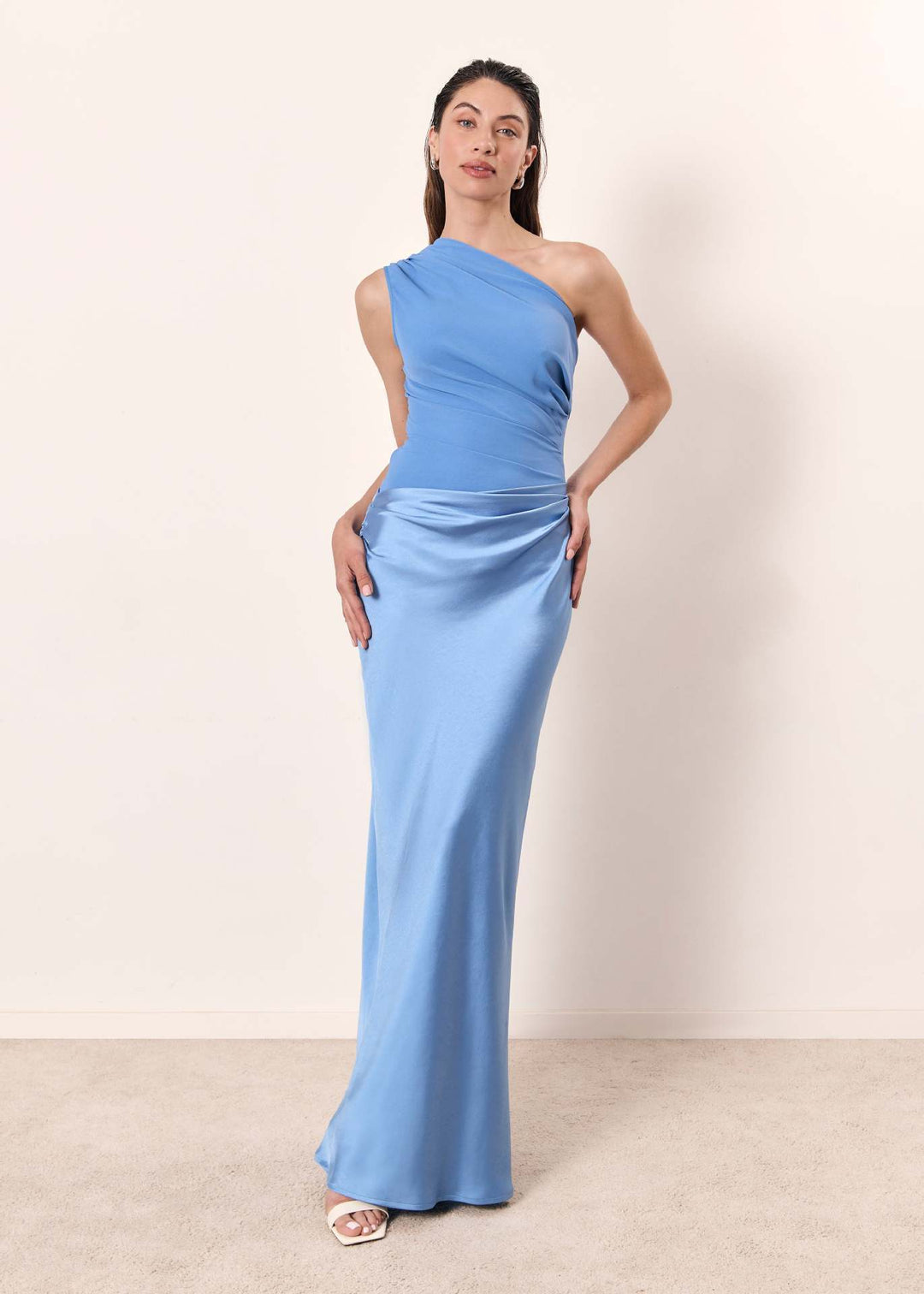 Victoria | Women's One Shoulder Ruched Faux Leather Maxi Dress