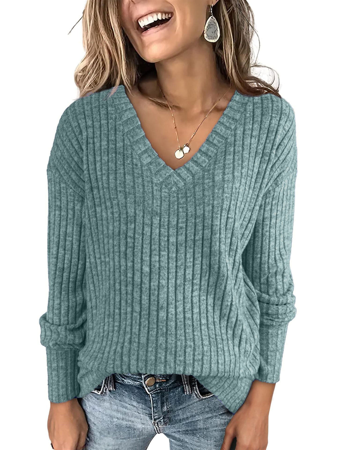 Willow | Women's Oversized Ribbed V-Neck Long Sleeve Jumper