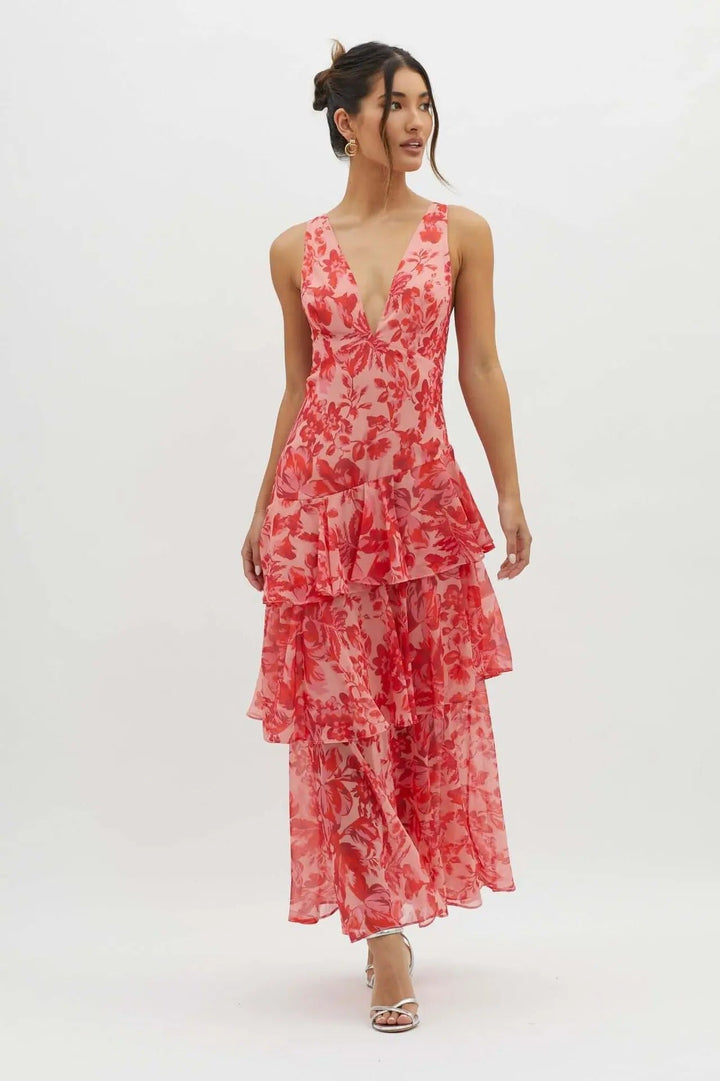 Xanthe | Women's Floral Tiered Maxi Summer Dress V Neck