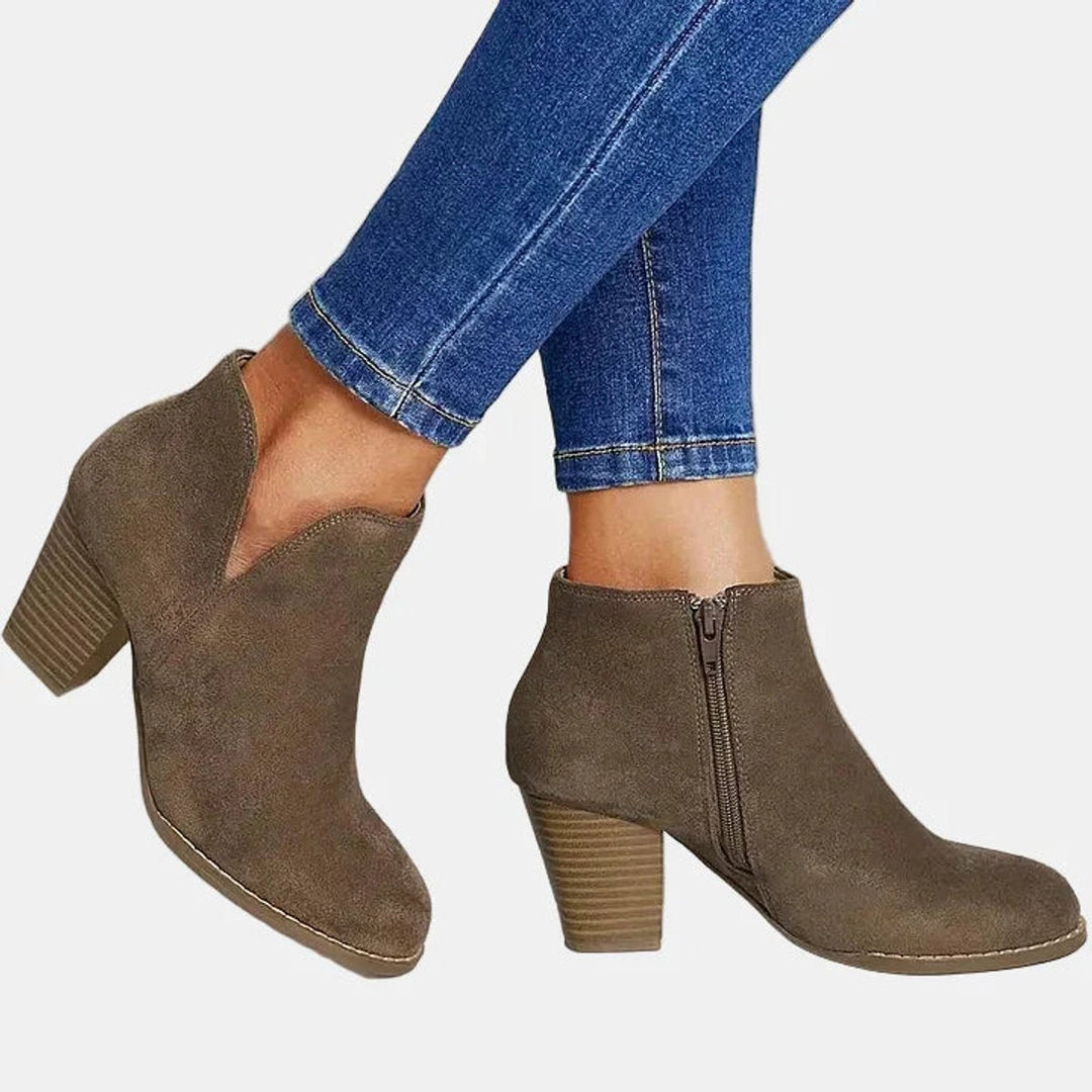 Adeline block heel ankle boots, side profile view