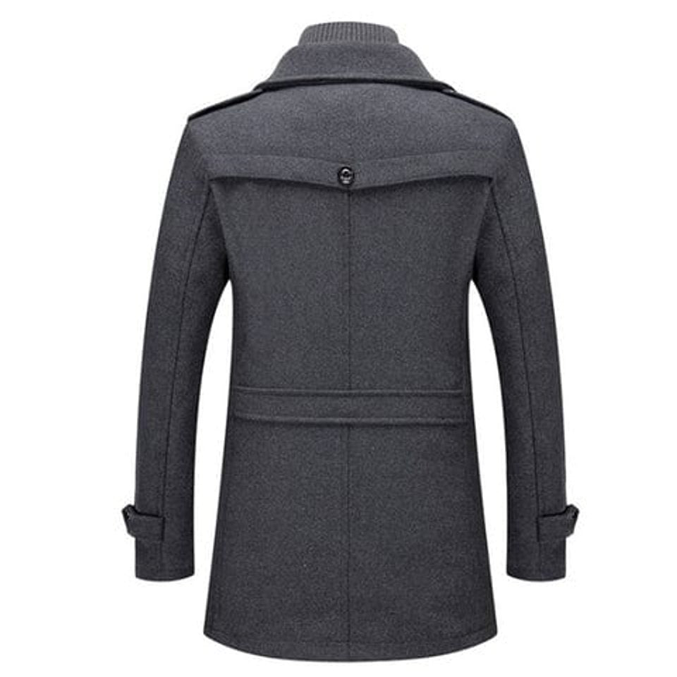 Barnaby grey single-breasted overcoat, back view