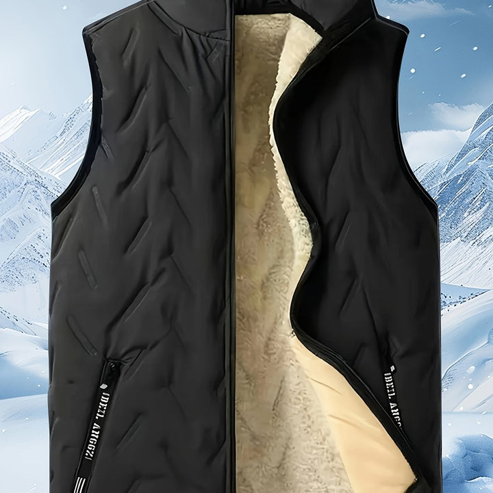 Barnaby fleece-lined bodywarmer, split view showing quilted outer shell and plush inner lining